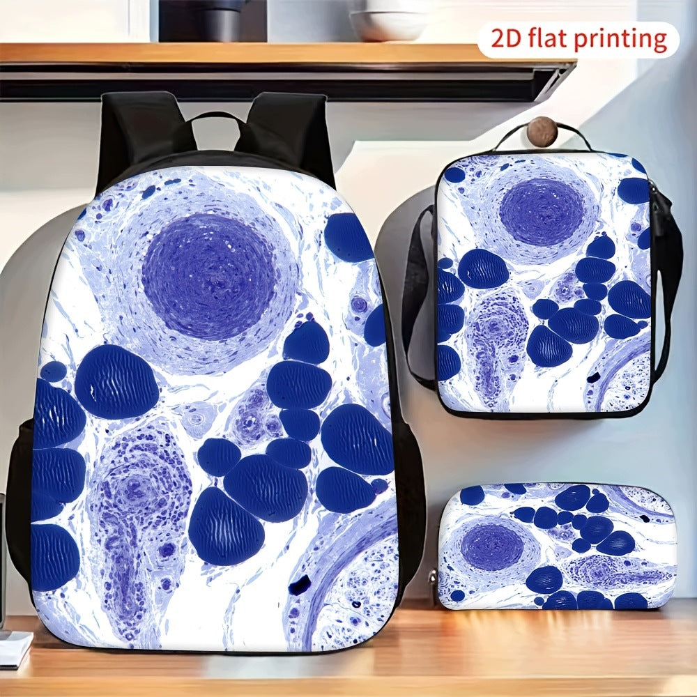 Blue Microscope Cell 3-Piece Backpack Set with Lunch Bag and Pencil Case