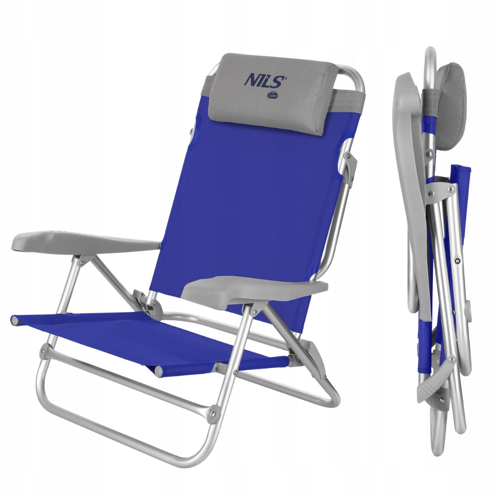 Blue beach chair NILS CAMP 5 backrest positions Brand Nils Camp