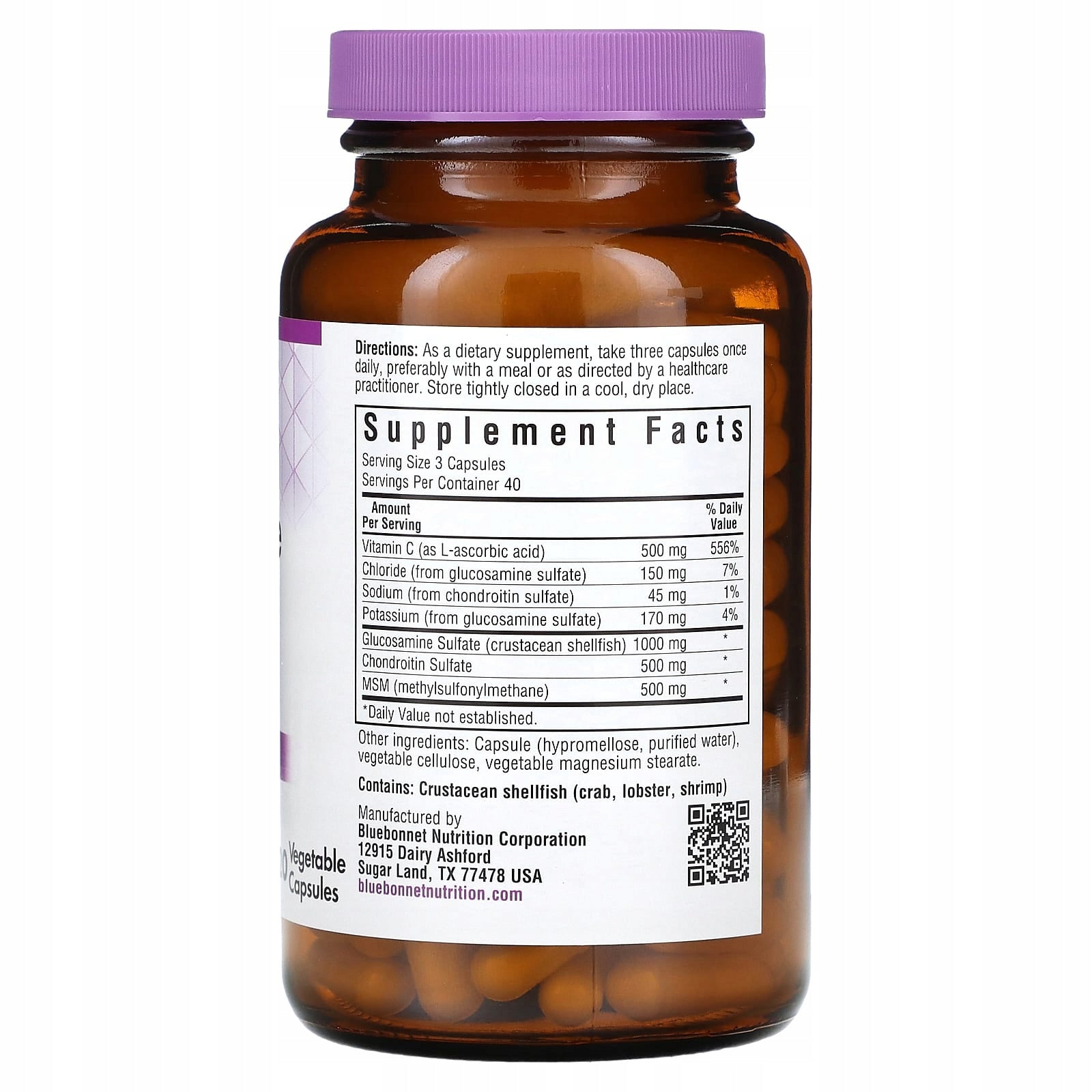 Bluebonnet Nutrition, Glucosamine, Chondroitin and MSM, 120 vegetable capsules Expiration date at least 3 months from the date of purchase