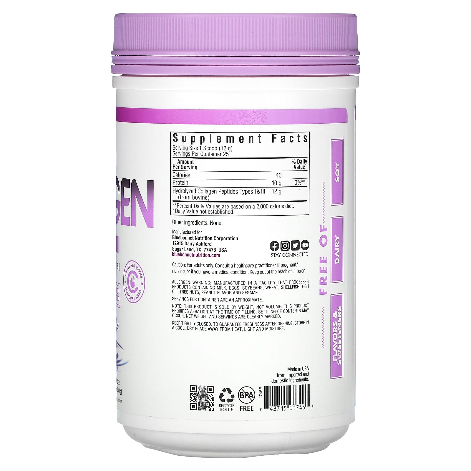 Bluebonnet Nutrition, Hydrolyzed collagen, tasteless, 300 g Expiration date at least 3 months from the date of purchase