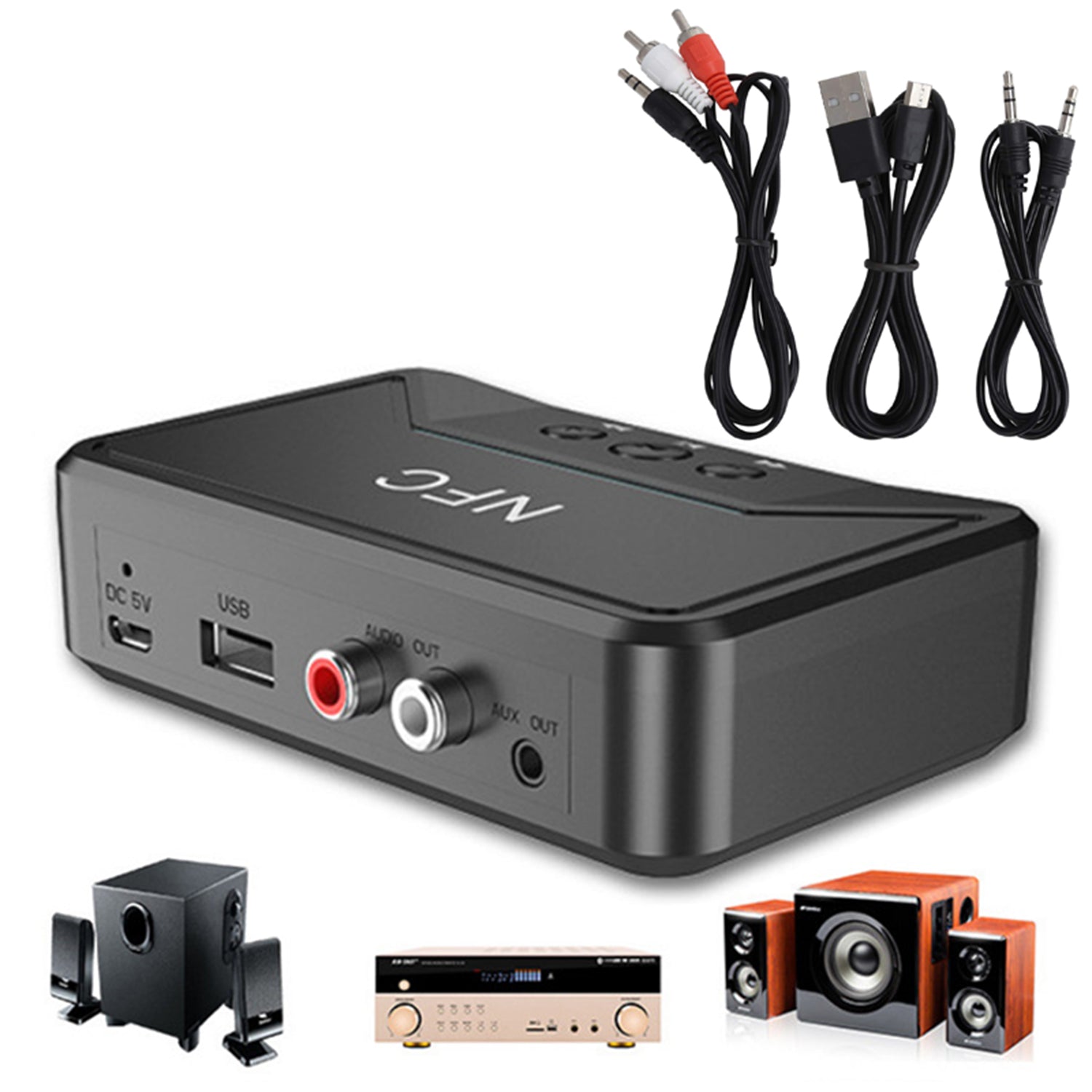 Bluetooth 5.0 adapter with NFC AUX RCA USB, 15 m range Manufacturer code Adapter modułu Bluetooth-NFC