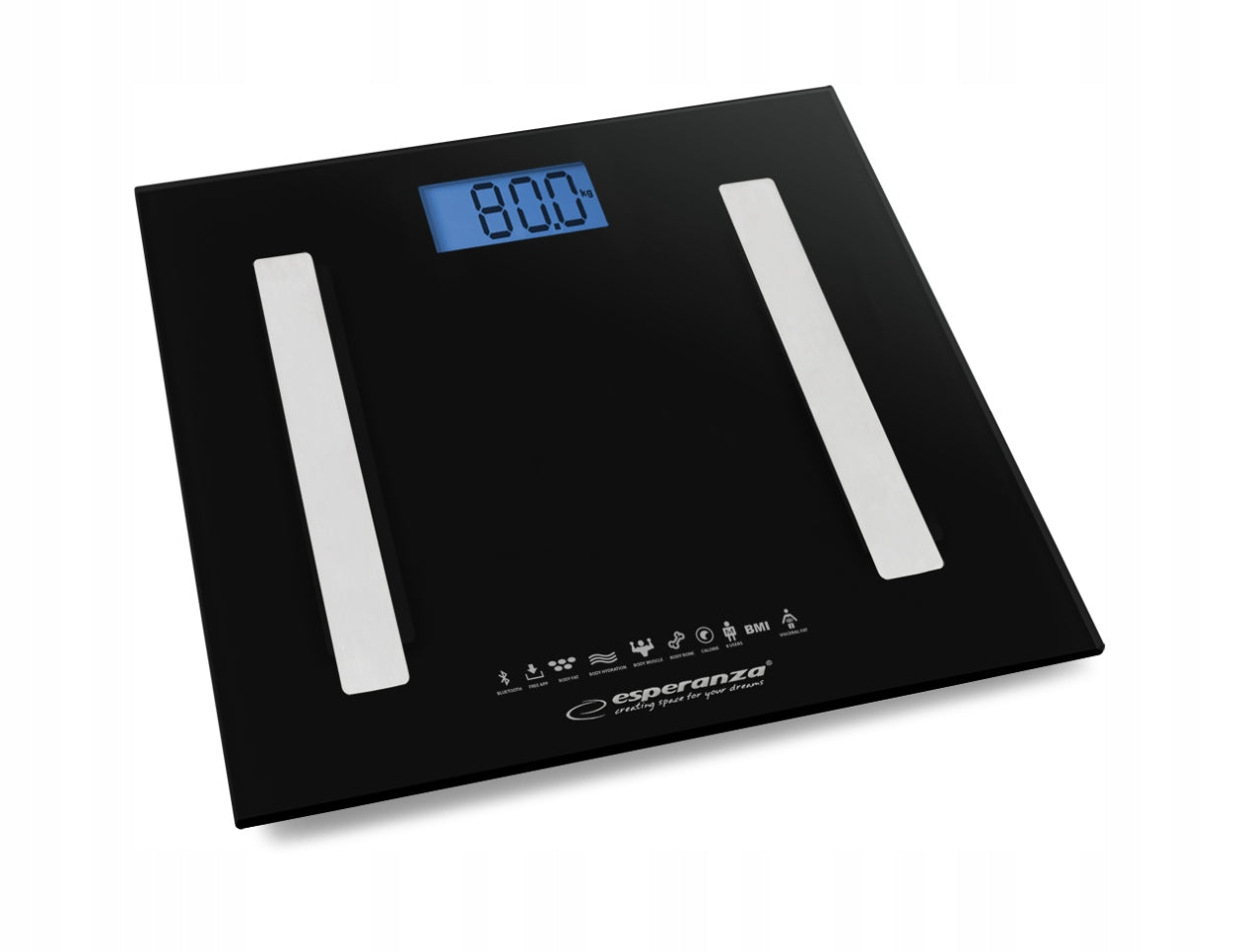 Bluetooth Analytical Bathroom Scale 8in1 180kg LCD Esperanza B.FIT Black Brand Esperanza