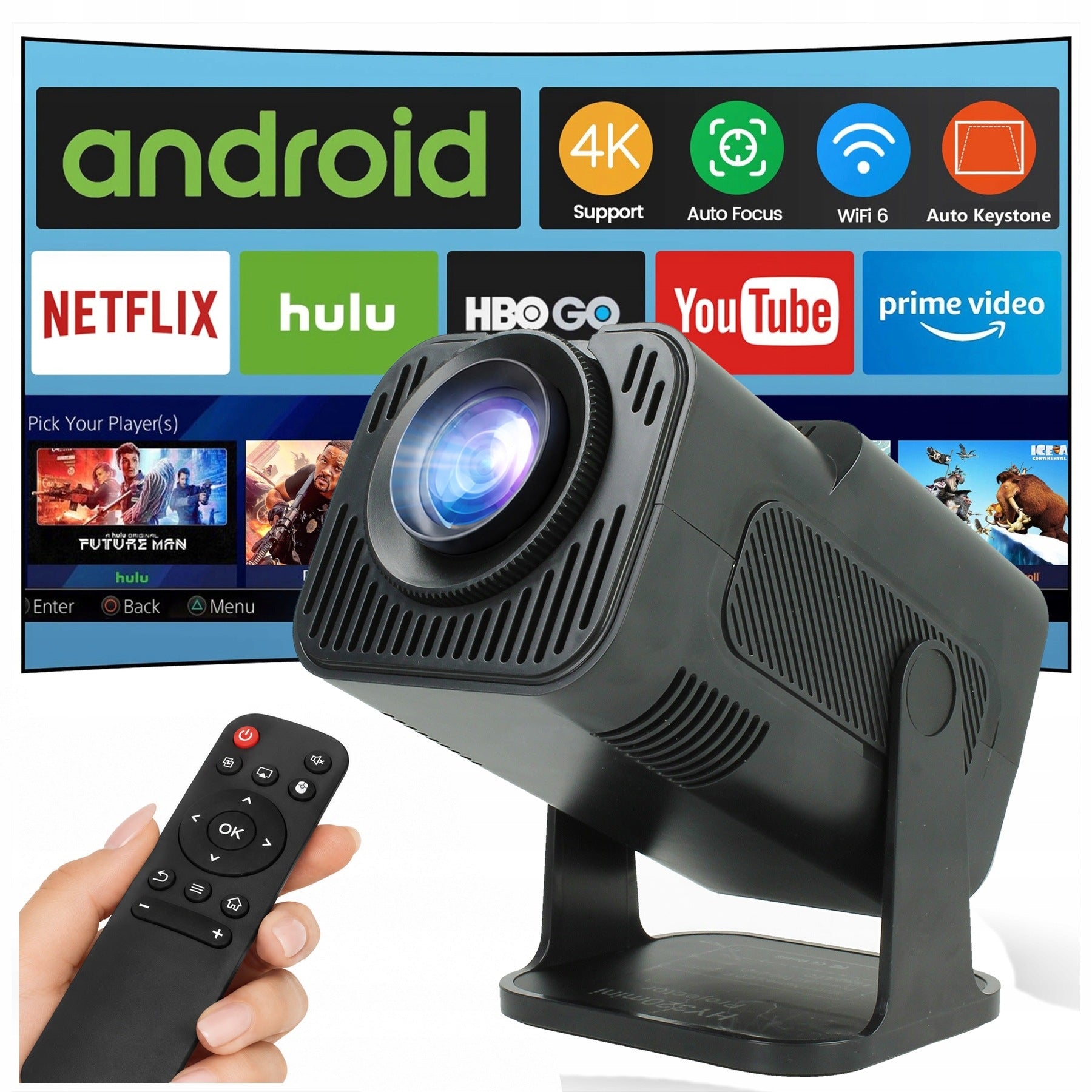 Bluetooth HD 720p 300 ANSI Adjustable and Rotated LED Wi-Fi Projector - New Packaging status original
