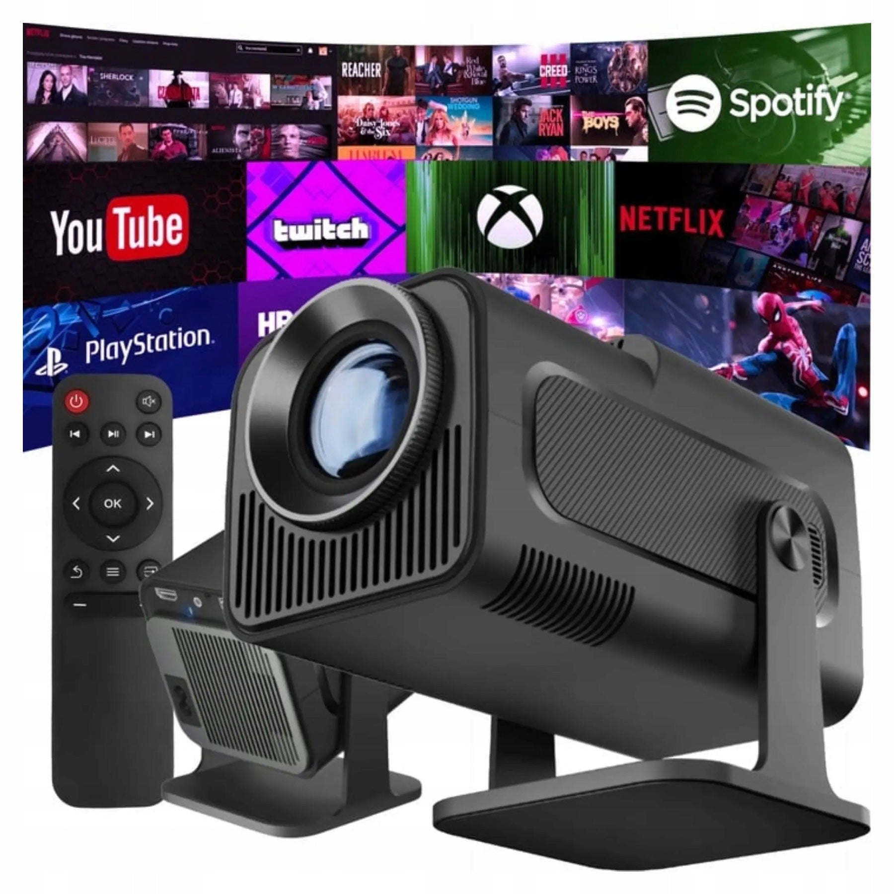 Bluetooth HD 720p 300 ANSI Adjustable and Rotated LED Wi-Fi Projector - New