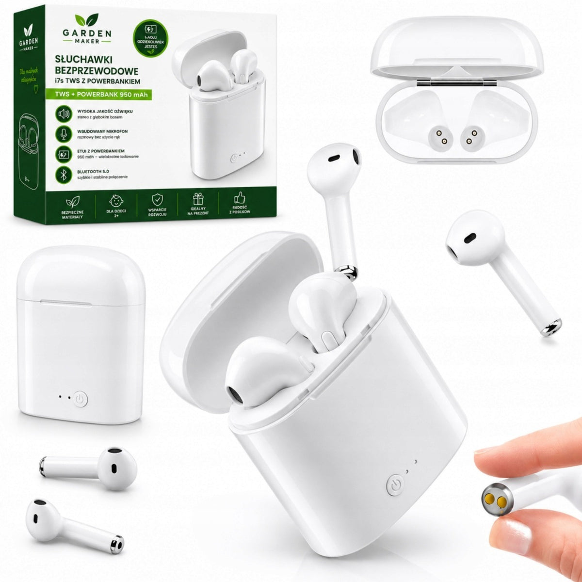 Bluetooth HEADPHONES POWERBANK Sports In-Ear White Sports