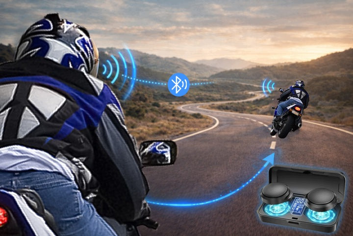 Bluetooth Headphones for Motorcycle Helmet with Charging Case - Clear Sound Packaging status original