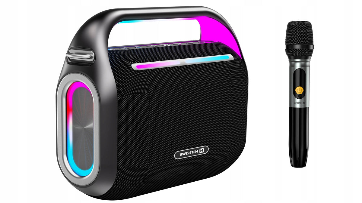 Bluetooth LED speaker with microphone set KARAOKE HARMONY 120W SWISSTEN Batteries included no