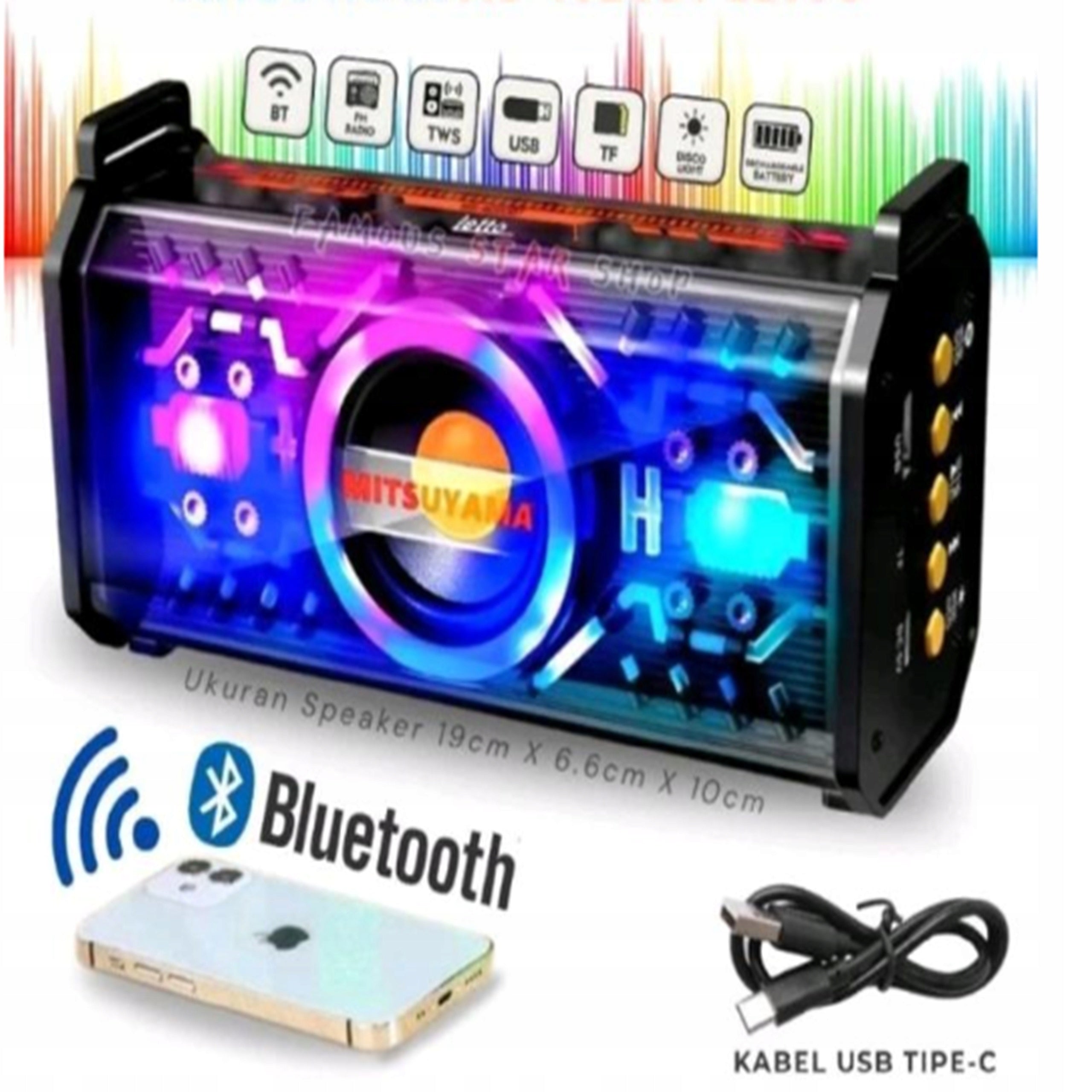 Bluetooth Speaker 10W Powerful FM Bass USB SD Portable Black Wireless Manufacturer code Głośnik Bluetooth EC-2310BT 10W, USB SD FM