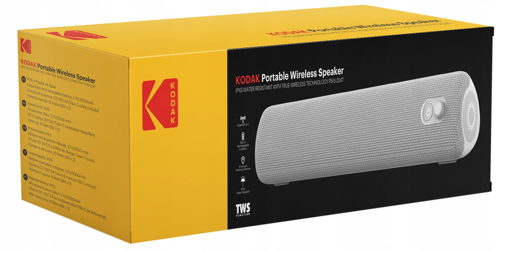 Bluetooth Speaker 5.0, 10 m, Mobile, IPX5, 16W / Kodak PWS-2247 EAN (GTIN) 4895218332229