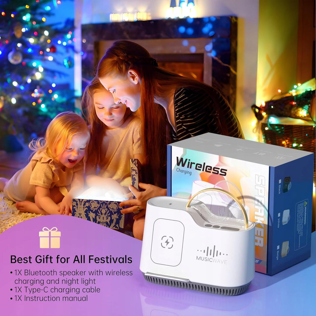Bluetooth Speaker 5.4 LED Light 5in1 with 15W Induction Charger Packaging status original