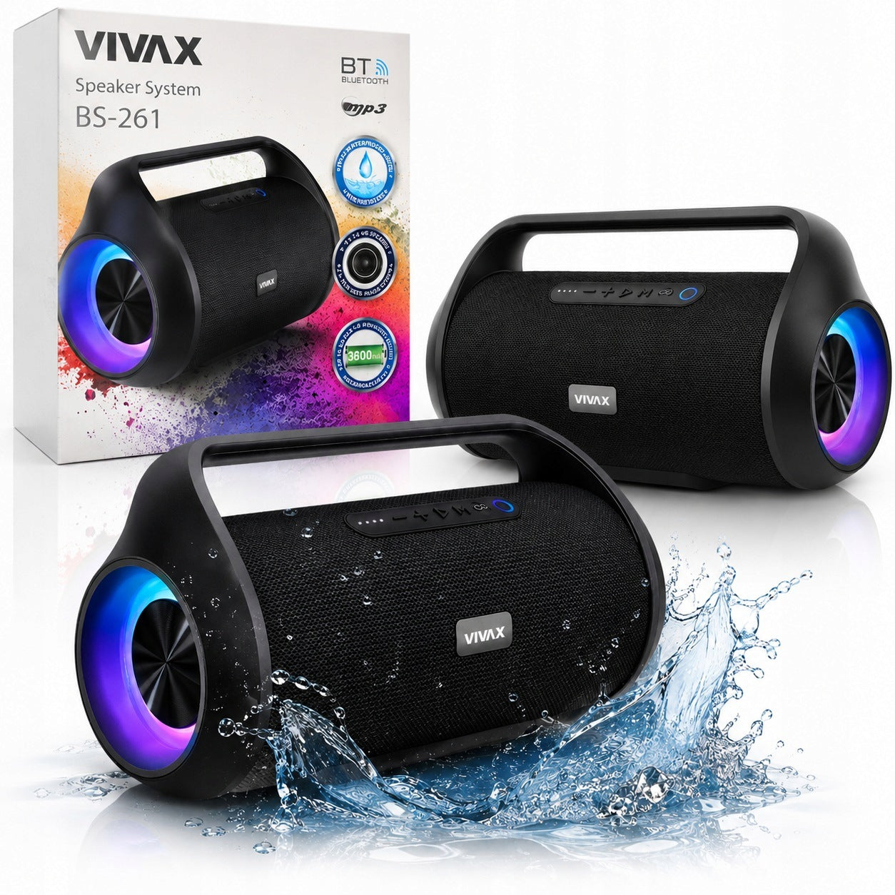Bluetooth Speaker 60W TWS LED IPX5 Radio USB AUX Powerful VIVAX BS-261