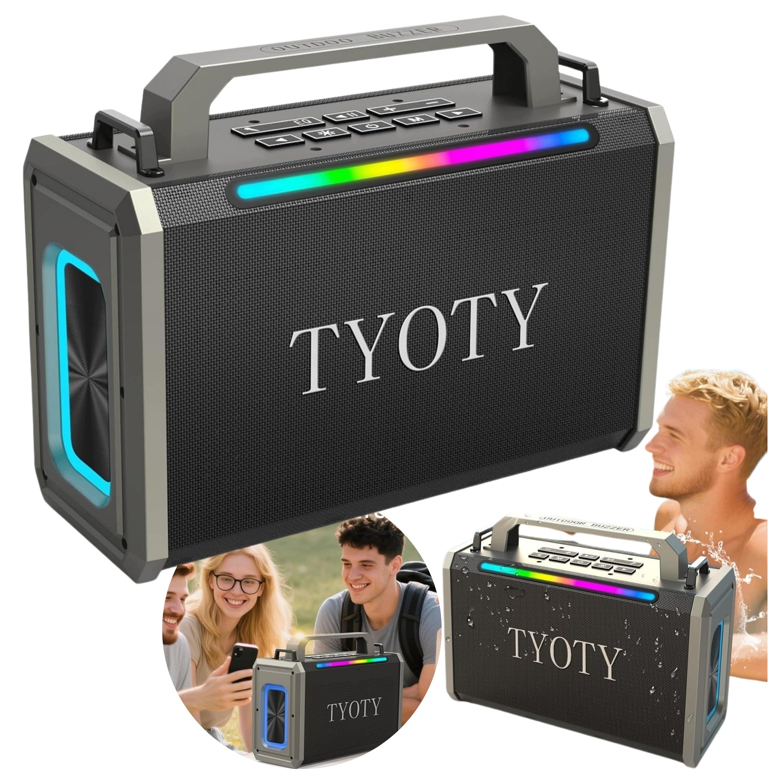 Bluetooth Speaker Portable 80W Waterproof IPX5 LED Party Bass Speaker