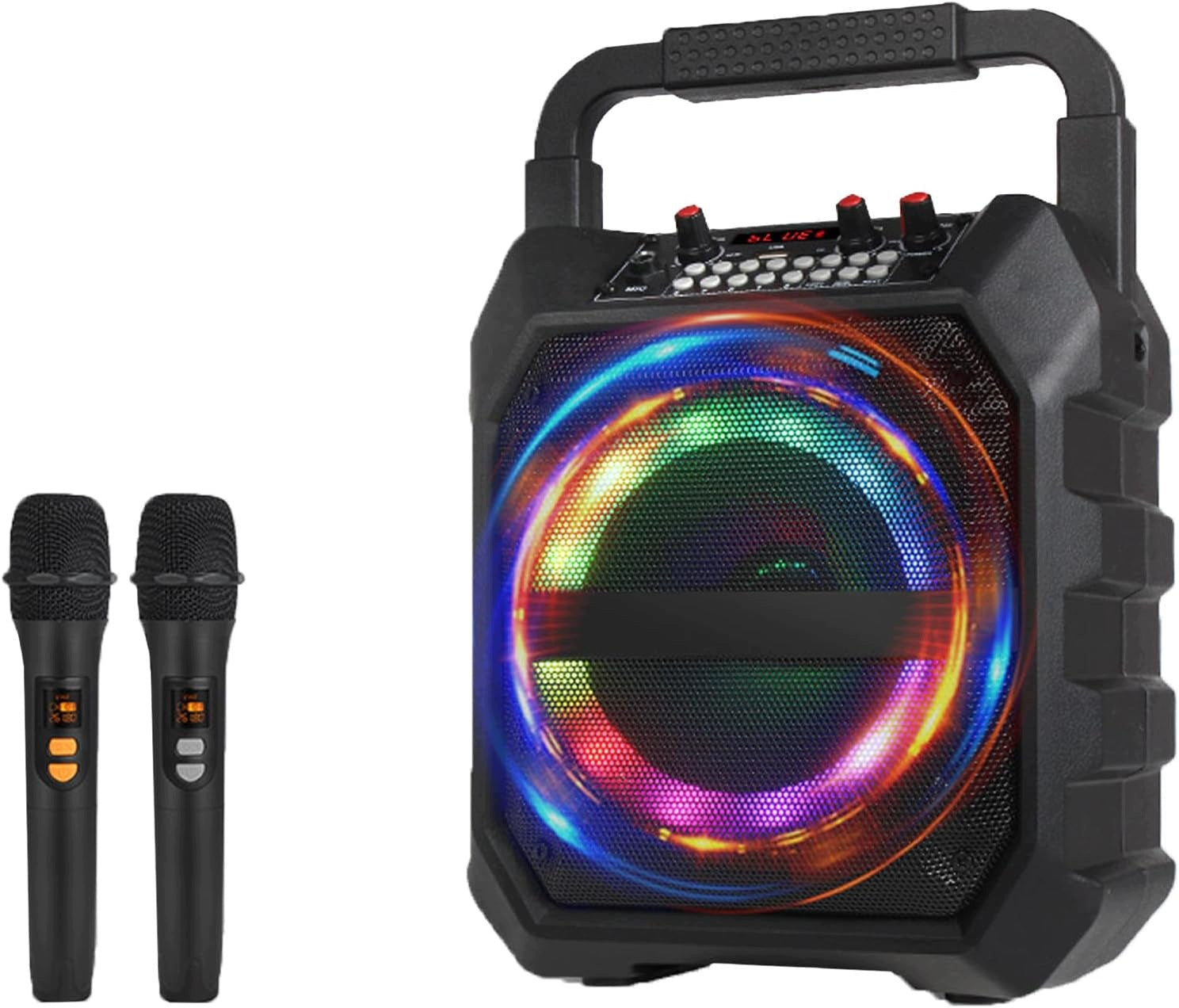 Bluetooth Speaker Portable Karaoke Black and 2x Wireless Microphone