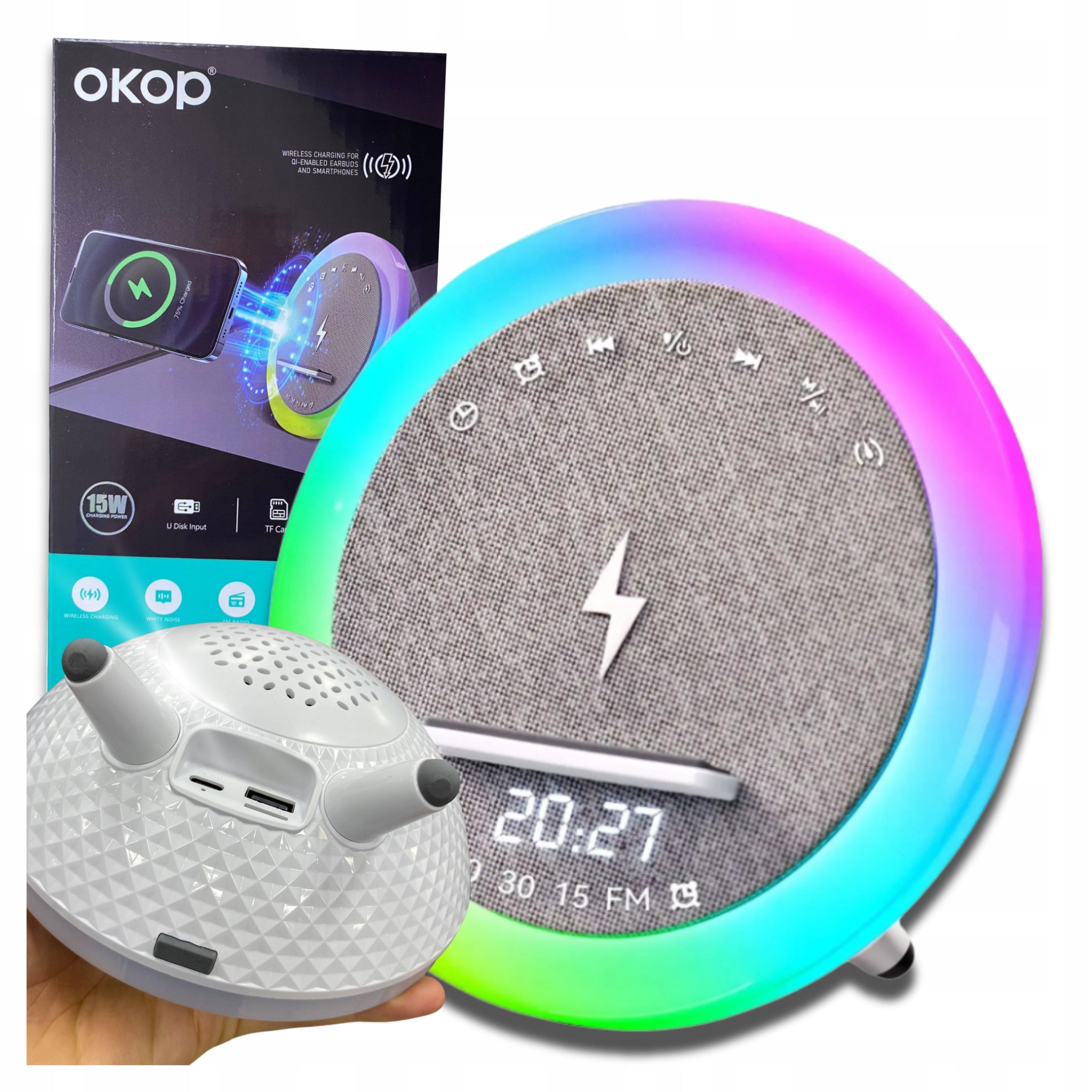Bluetooth Speaker Wireless Charging Induction Clock Night Light RGB