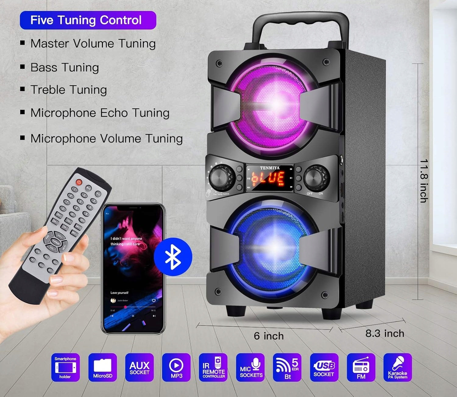 Bluetooth Speaker Wireless Stereo Remote Control Karaoke Microphone 60W TENMIYA U EAN (GTIN) 5901232224781