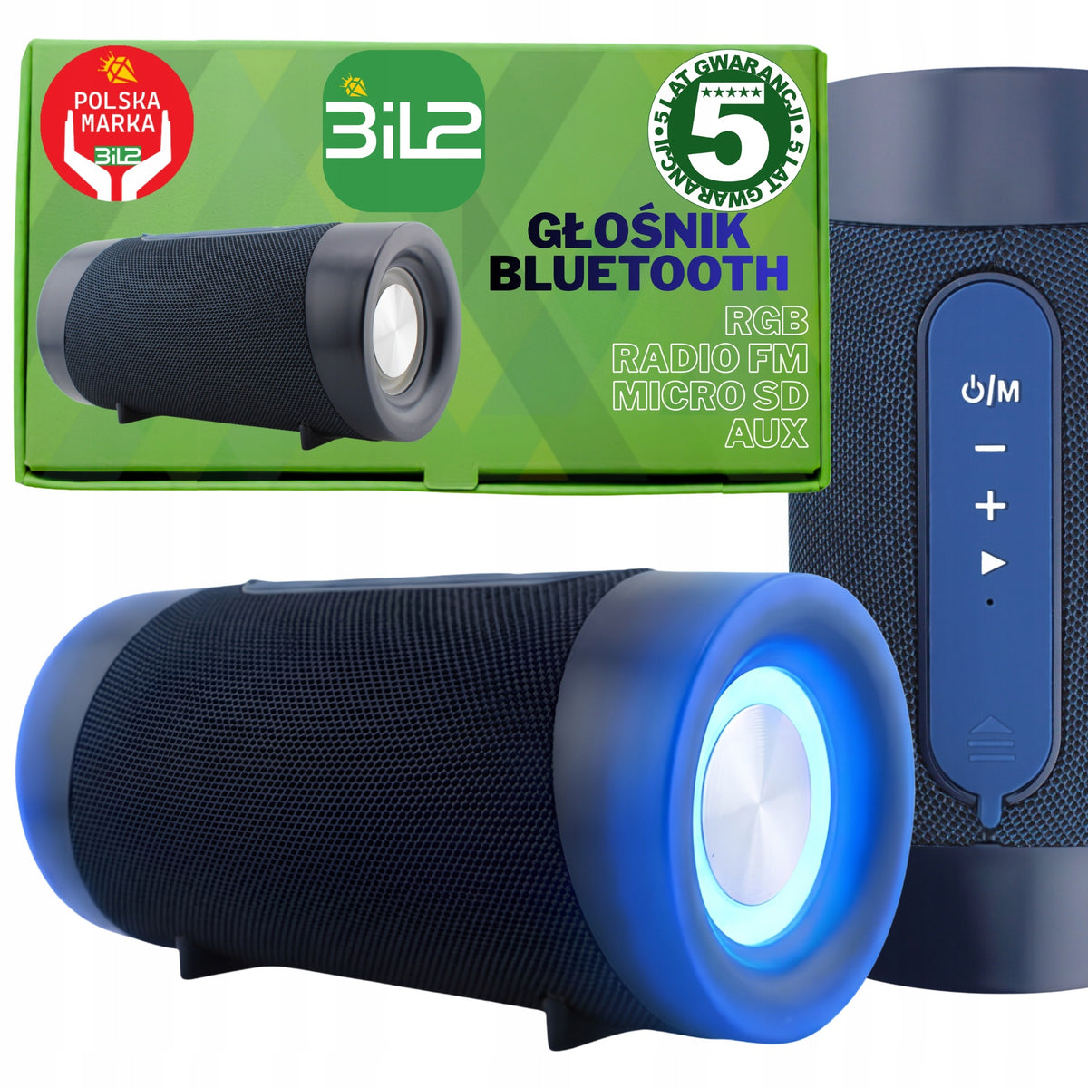 Bluetooth Speaker Wireless with RGB Backlight FM Radio AUX MicroSD