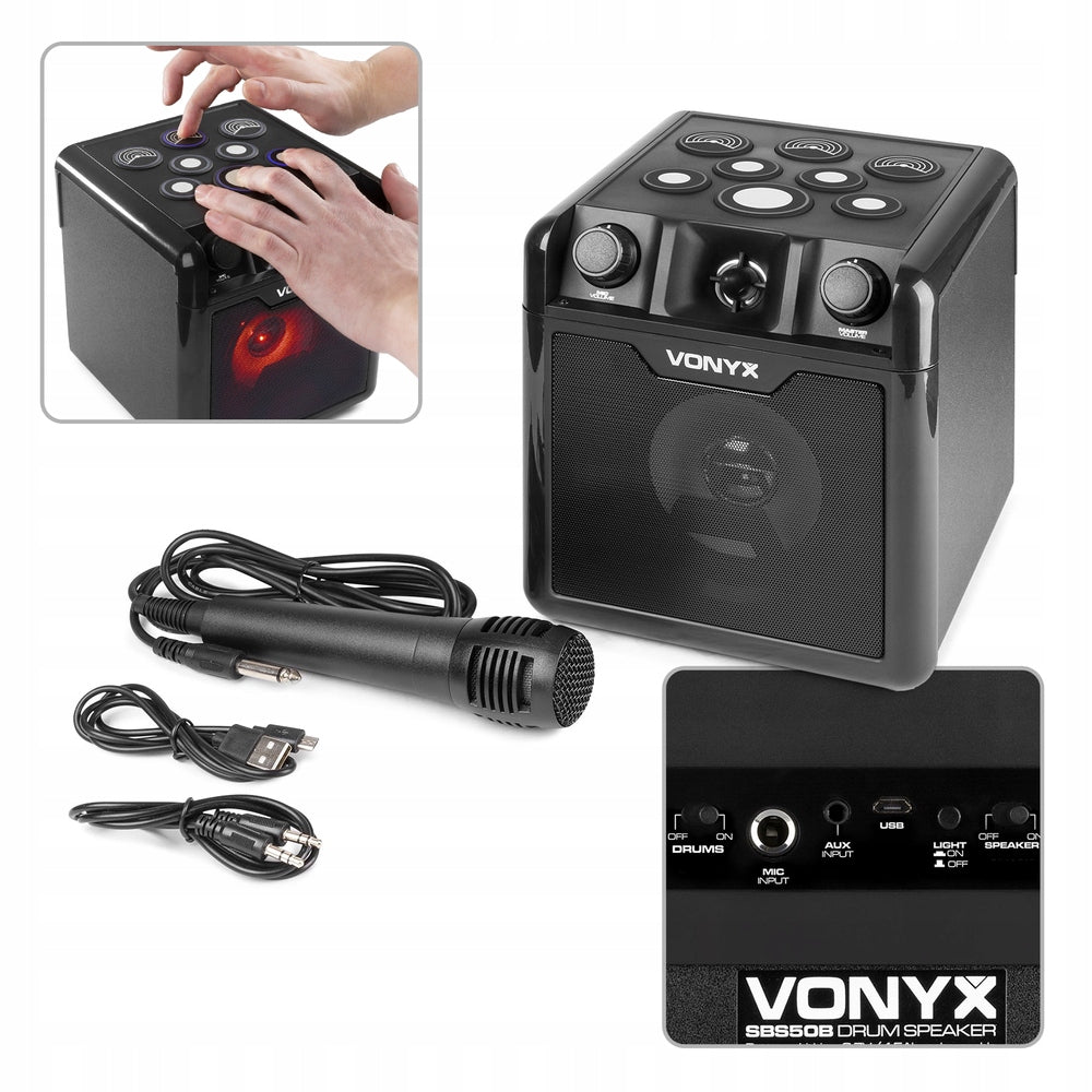 Bluetooth Speaker with LED Drum AUX MIC KARAOKE Brand Vonyx