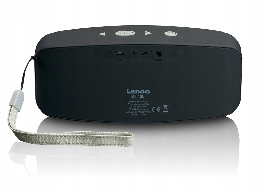 Bluetooth Stereo Speaker with Rechargeable Power 6W SD Card Strap - Gray Brand Lenco