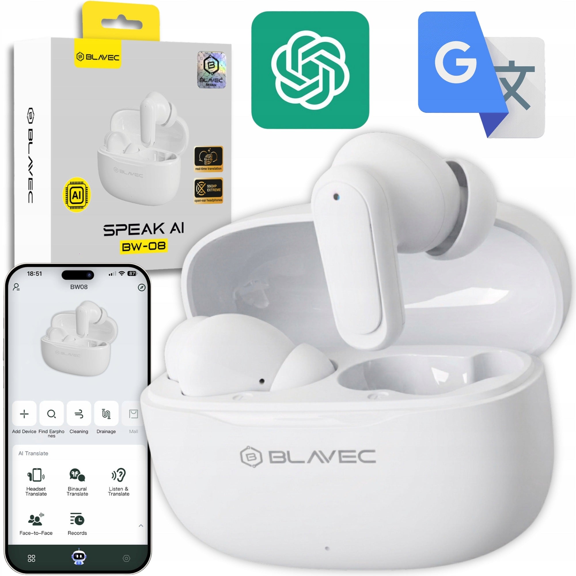 Bluetooth TWS Wireless In-Ear Headphones with AI Call Translation