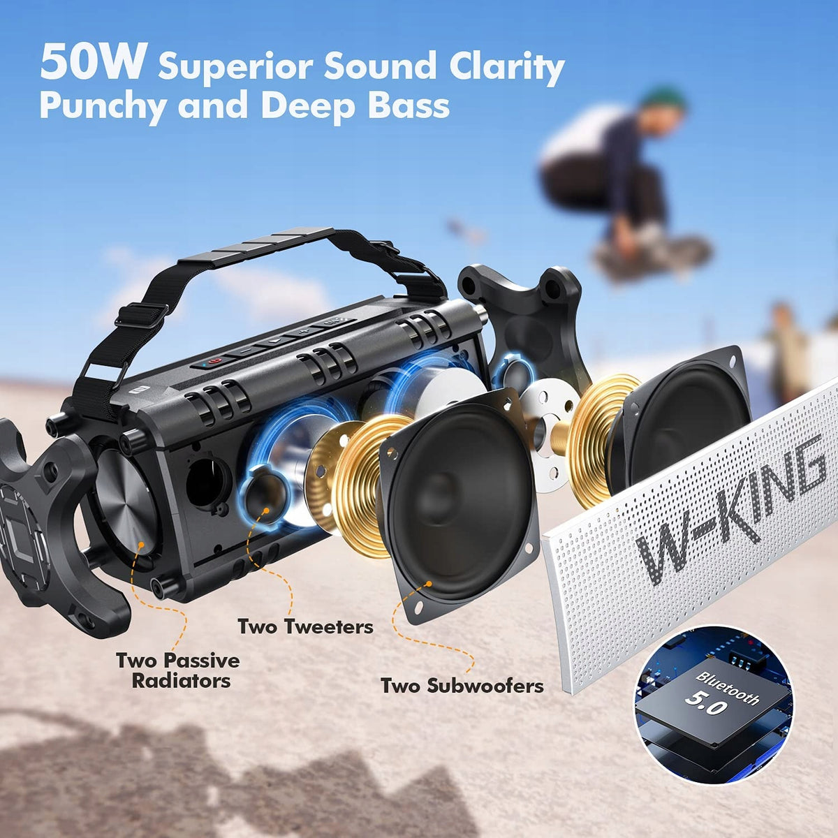 Bluetooth speaker 50W sub Bas Powerbank W-KING D8 Brand W-King