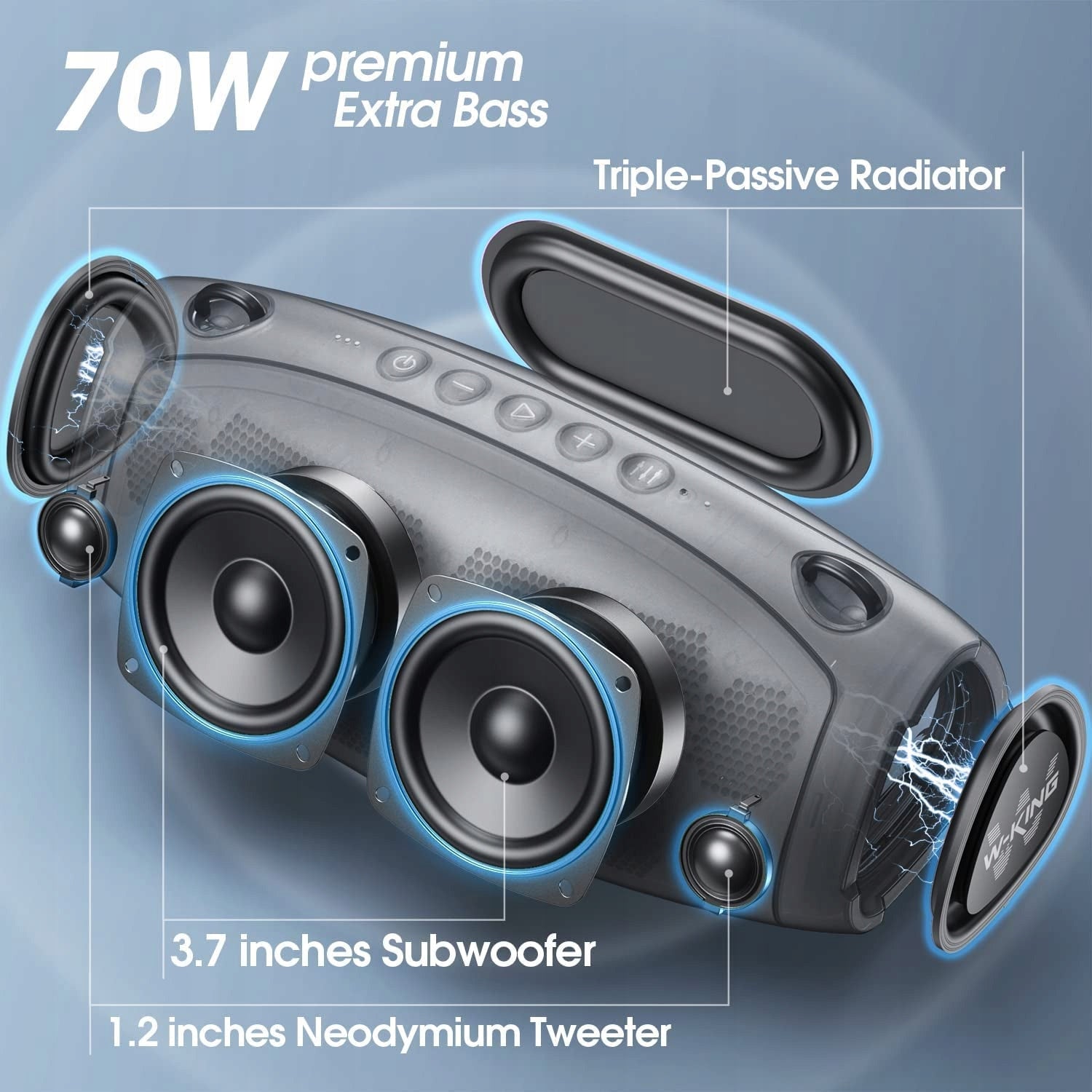 Bluetooth speaker with Super Base W-KING 70 W Color black