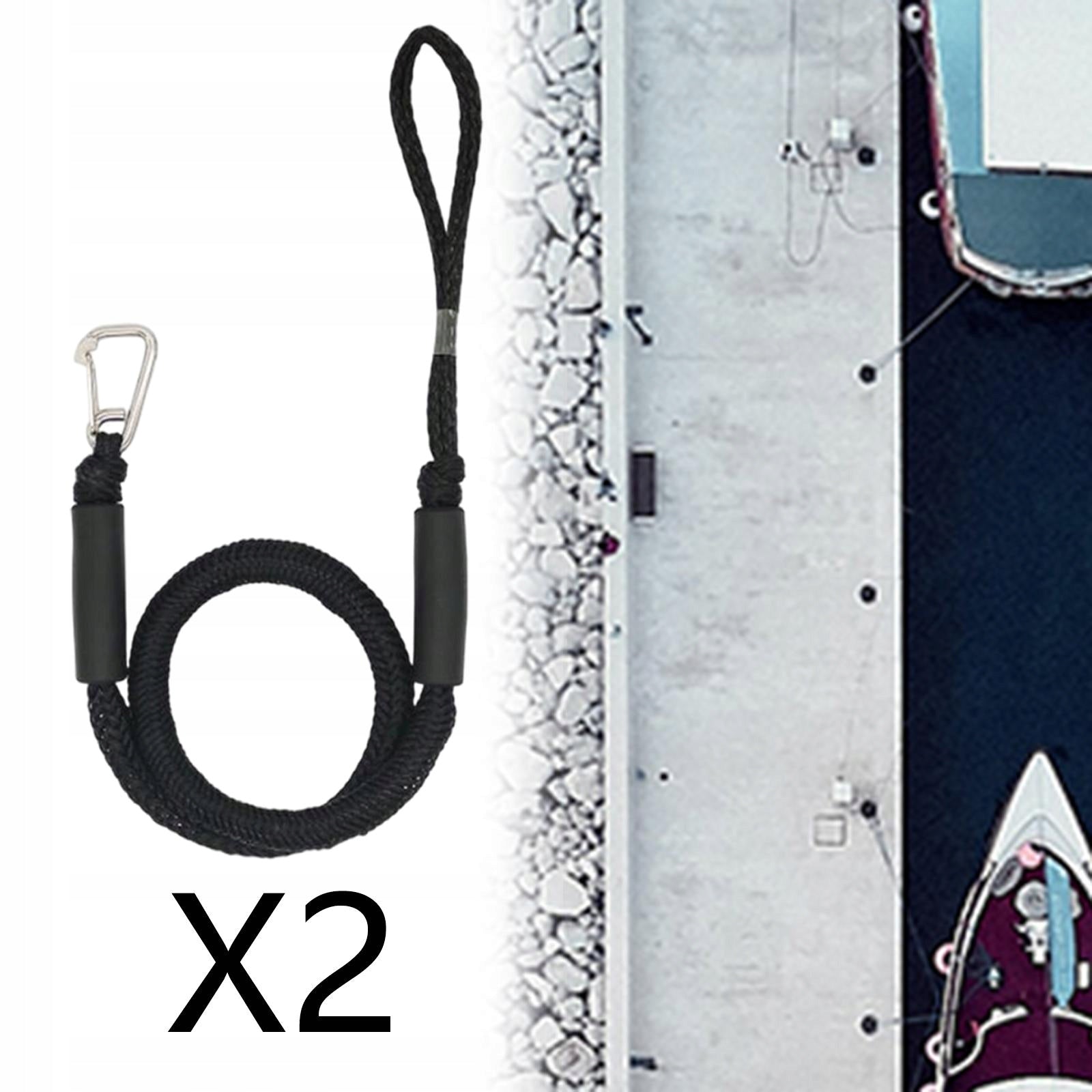 Boat Bungee Dock Line Mooring Rope Black 2pcs Weight 100 kg