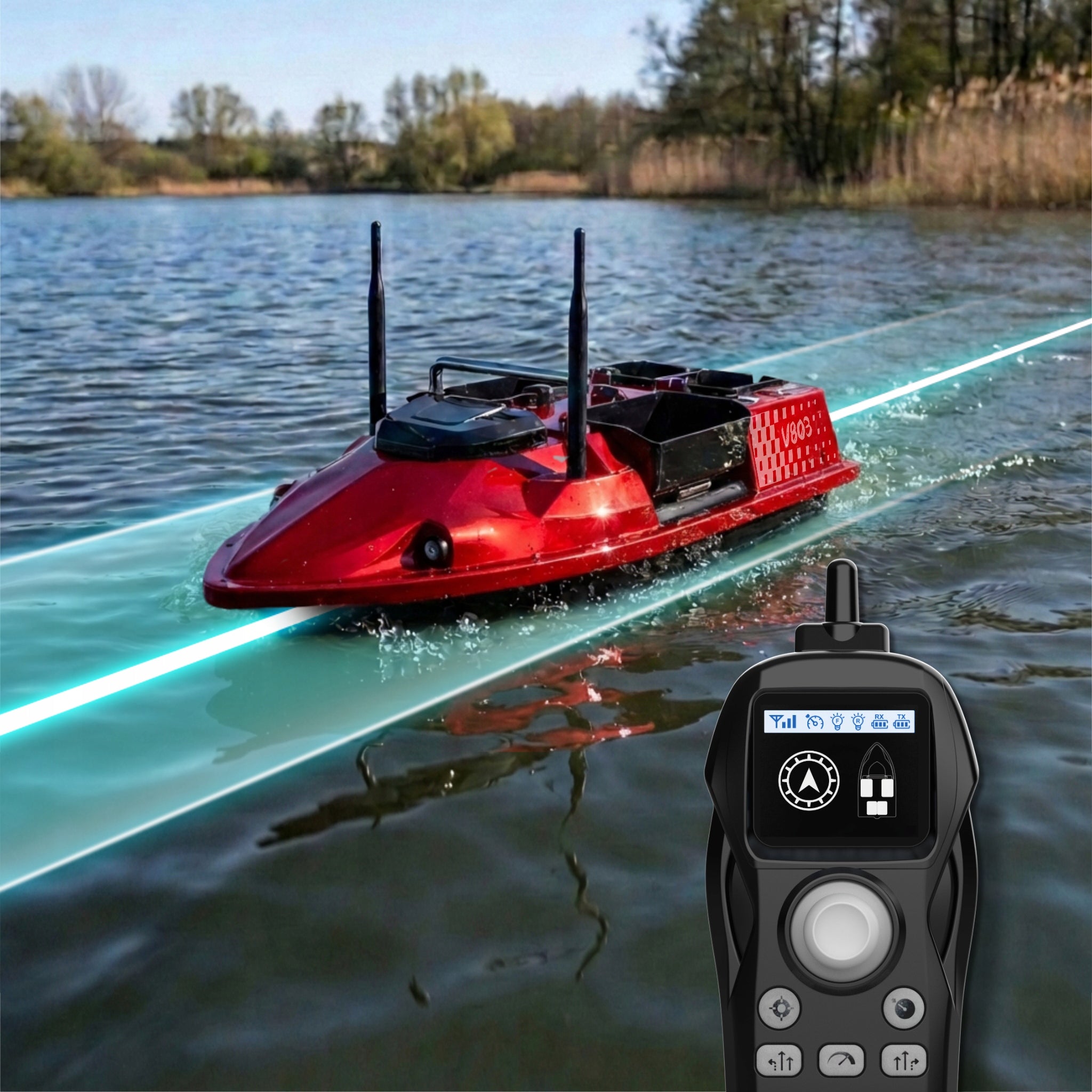 Boat GOMEDIA V803 4 Feeders 3kg Pilot 500m 15km/h 2x Battery Brand GOMEDIA