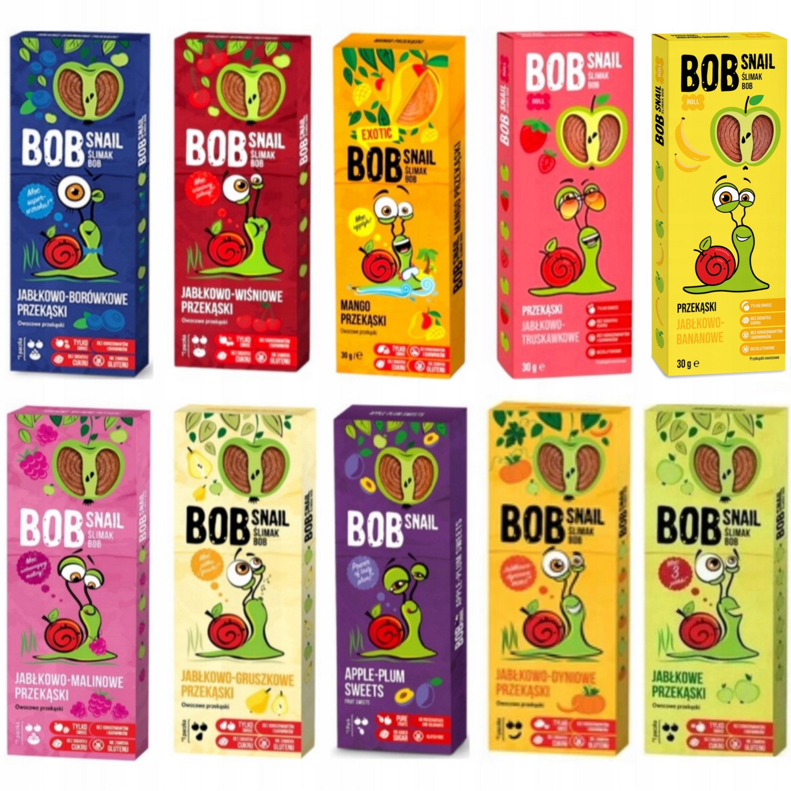 Bob Snail Rollsy Snail Snack MIX of Flavors 10 x 30g