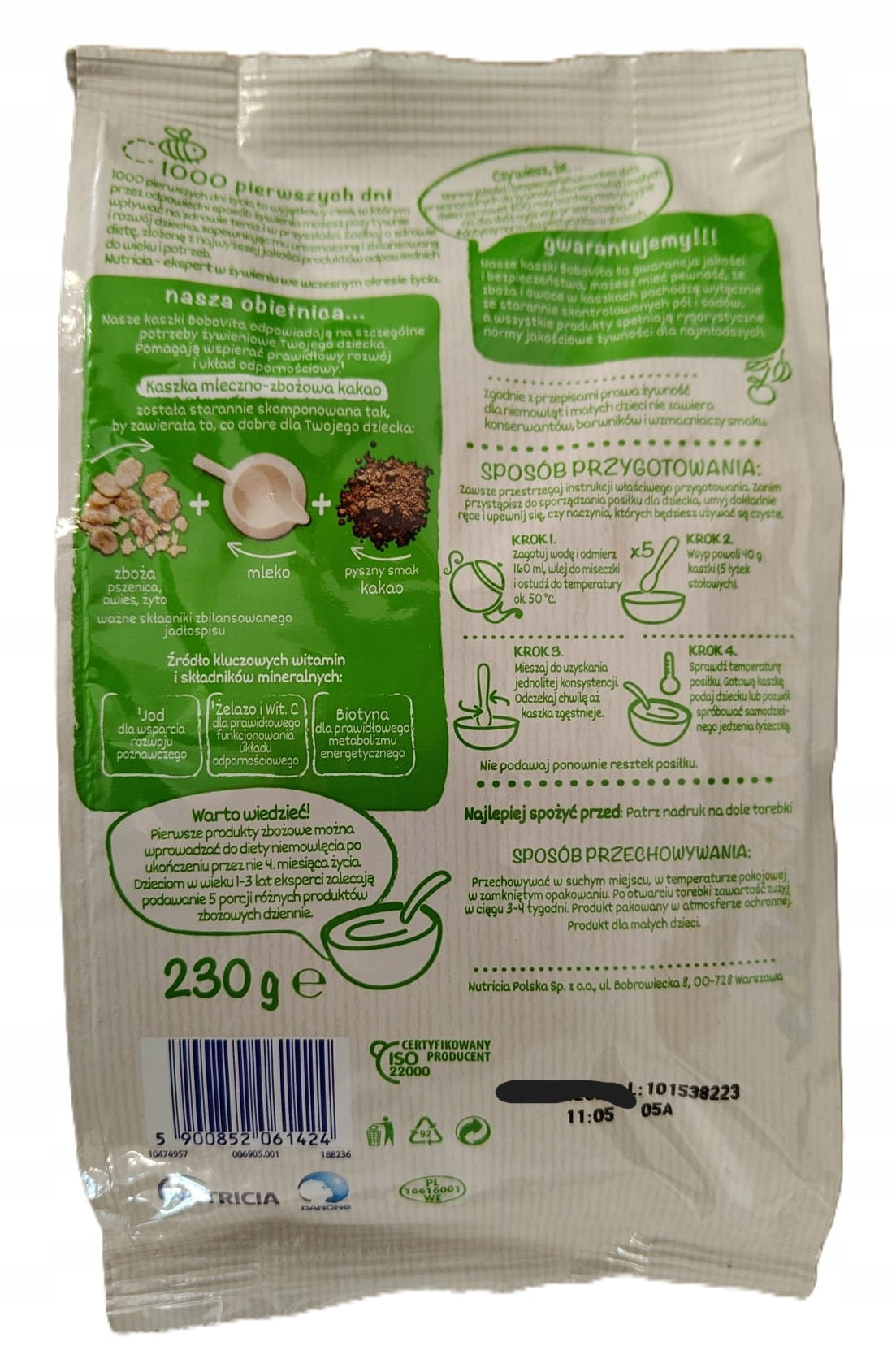 BoboVita Cocoa milk and cereal porridge after 12m 230g Brand Bobovita
