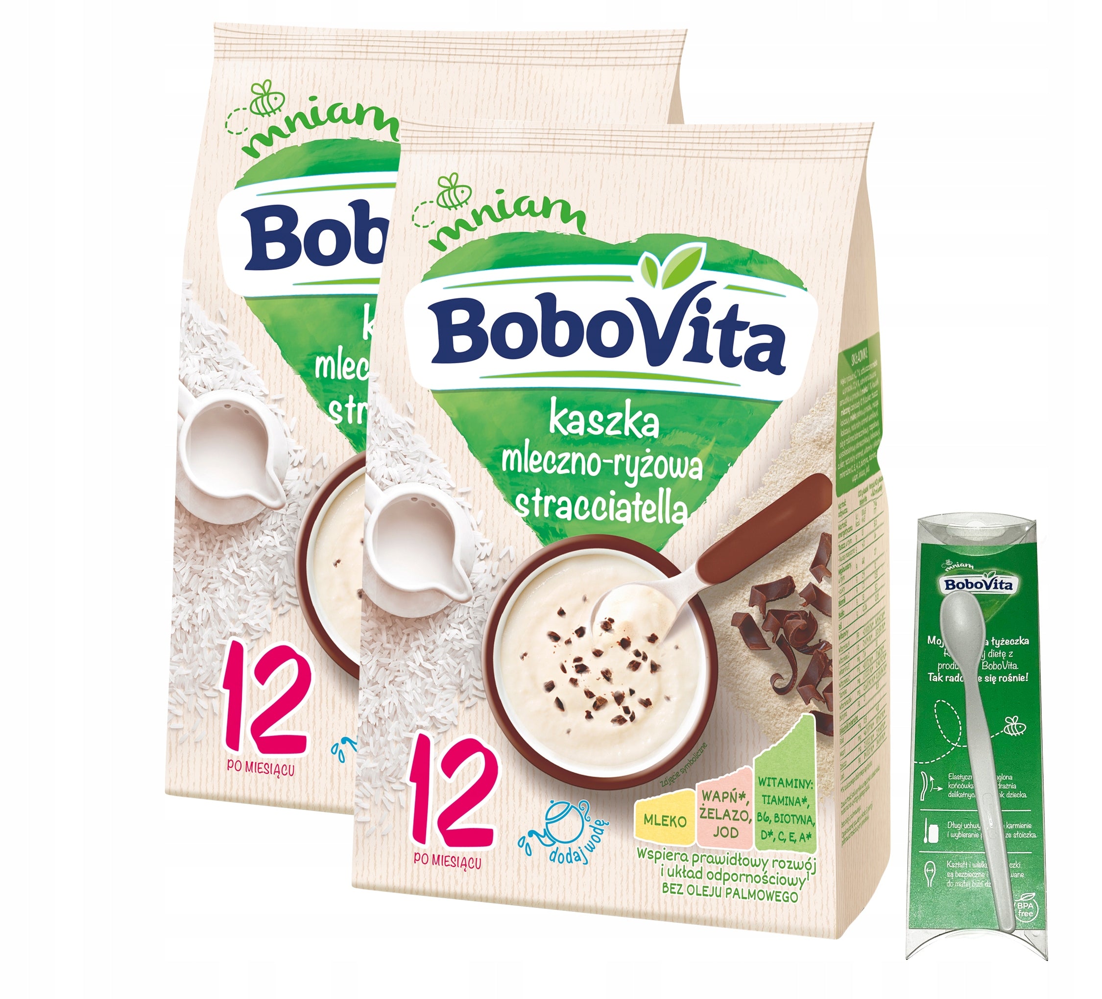 BoboVita Milk and rice porridge stracciatella 12 msc 2 x 210 g + FREEBIE