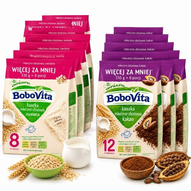 BoboVita milk and cereal porridge oat cocoa set mix promo 14x330g