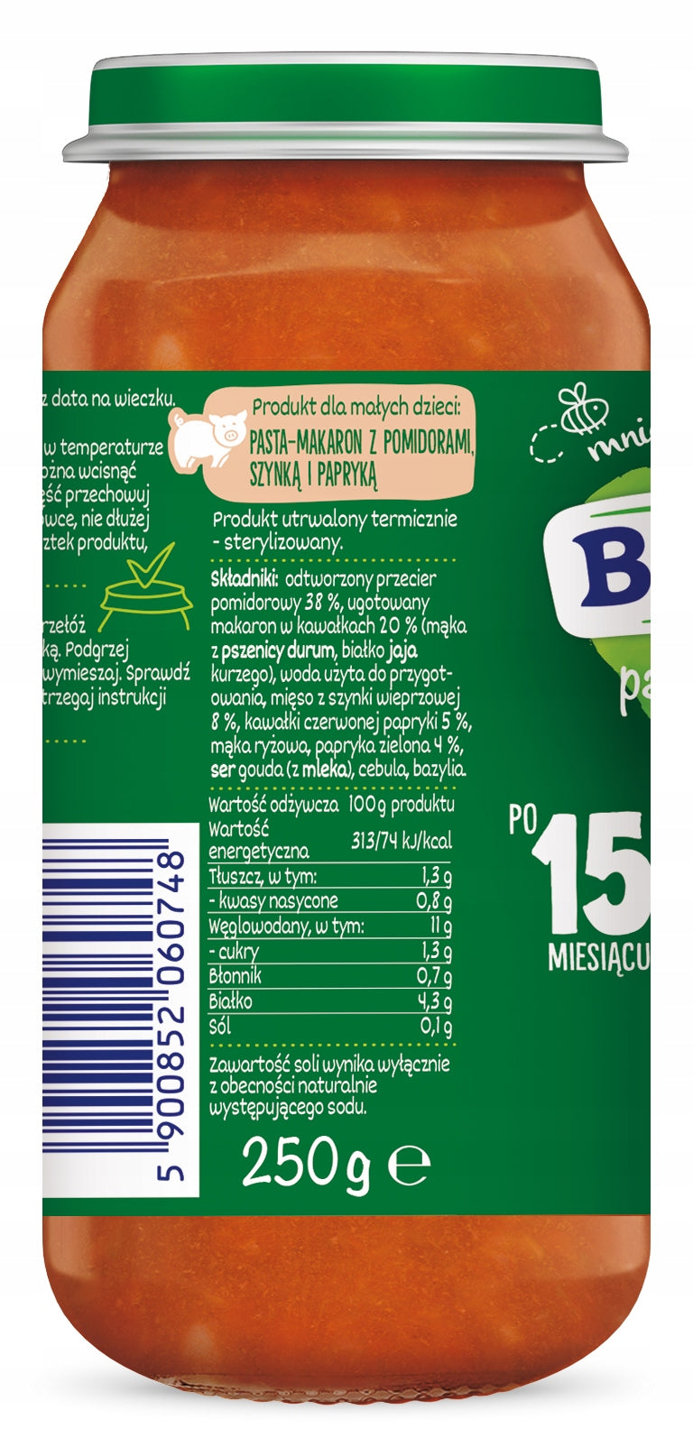 Bobovita Lunch Paste with Tomatoes Ham and Peppers 15m+ 250g Packaging status original
