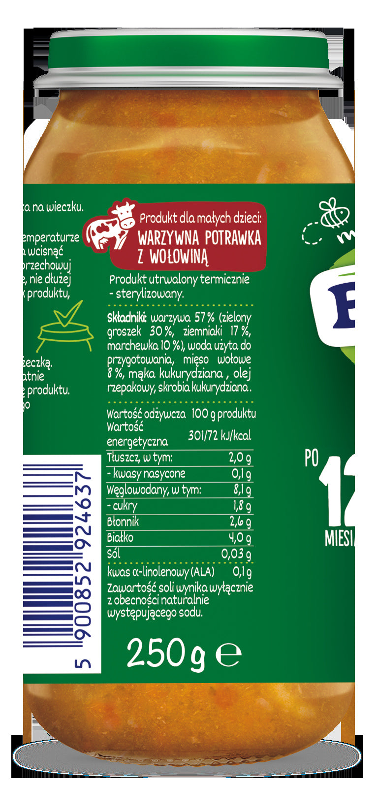 Bobovita Lunch Vegetable Dish with Beef from 12 Months Onwards 250 g Manufacturer code 5900852924637
