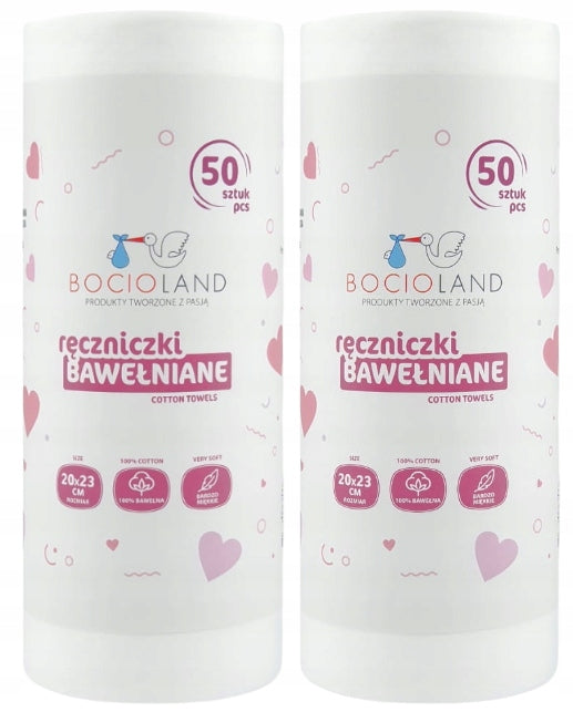 BocioLand Cotton towels 20x23 cm for newborn babies 2 x 50pcs