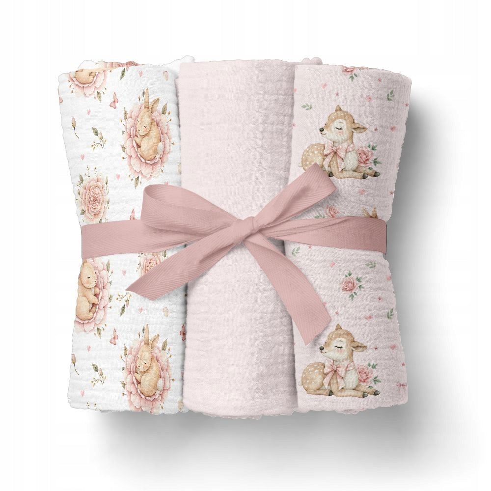Bocioland Muslin diapers 70x70 roses 3pcs.
