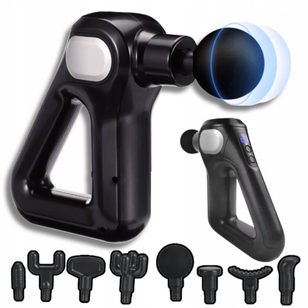 Body Massager Gun 12 Modes Spacious Battery - 8 Tips - Black