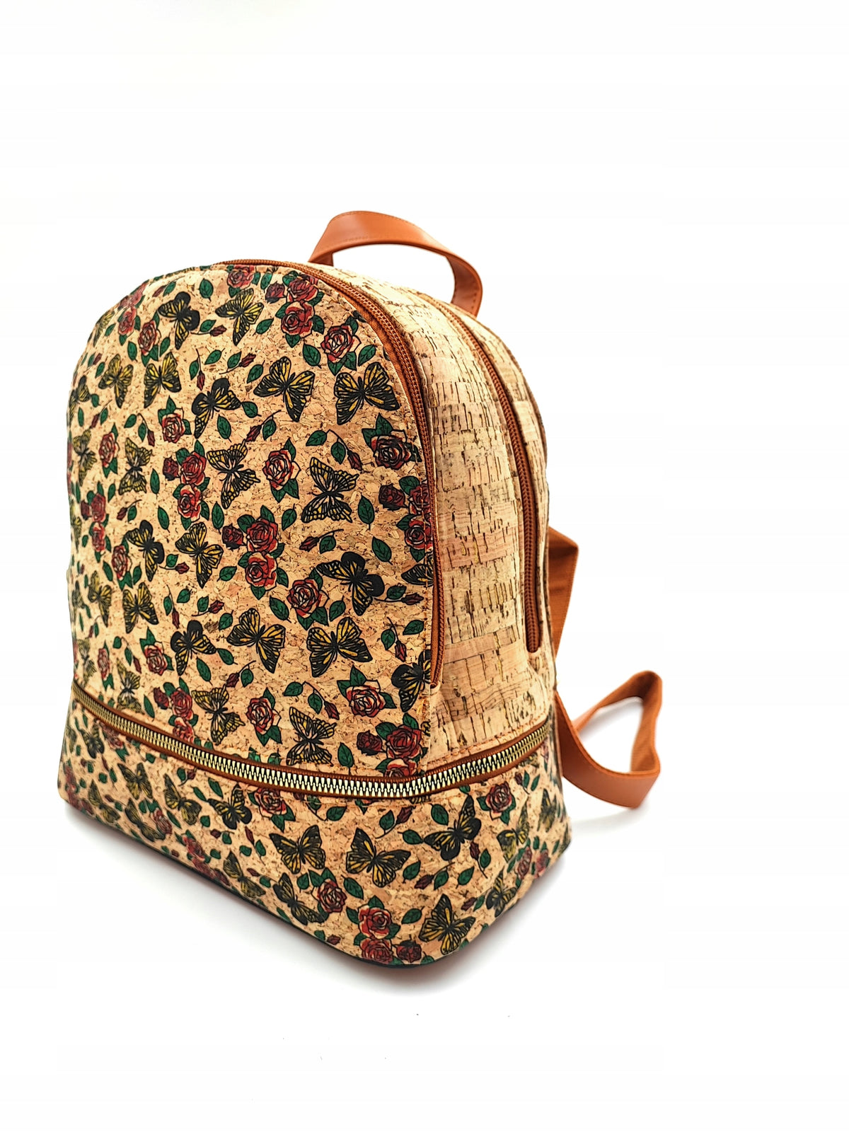 Boho backpack with natural cork and decorative zipper Brand Marco Contti