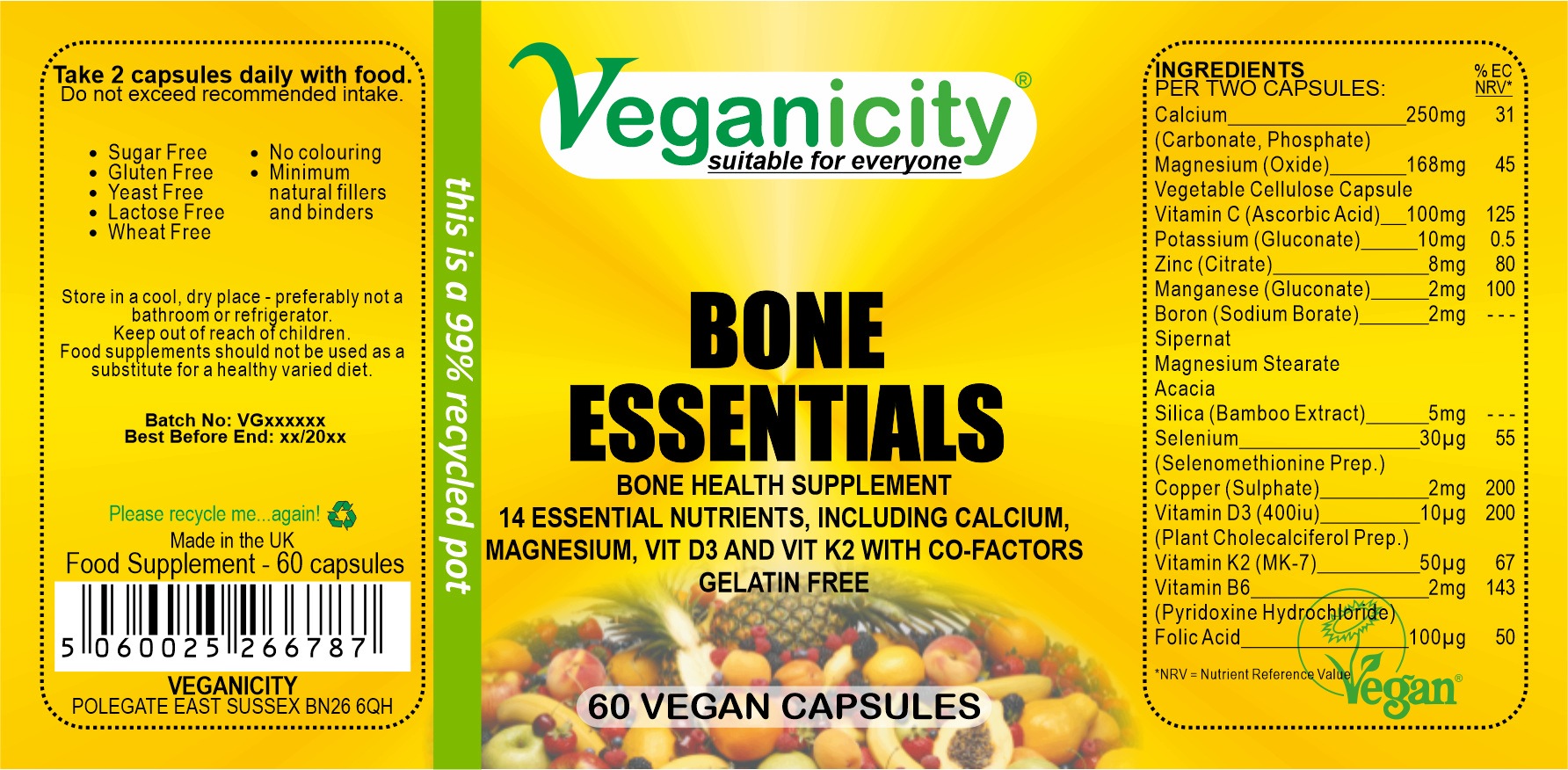 Bone Essentials Complex for strong bones 60 kaps Veganicity Manufacturer code 6678