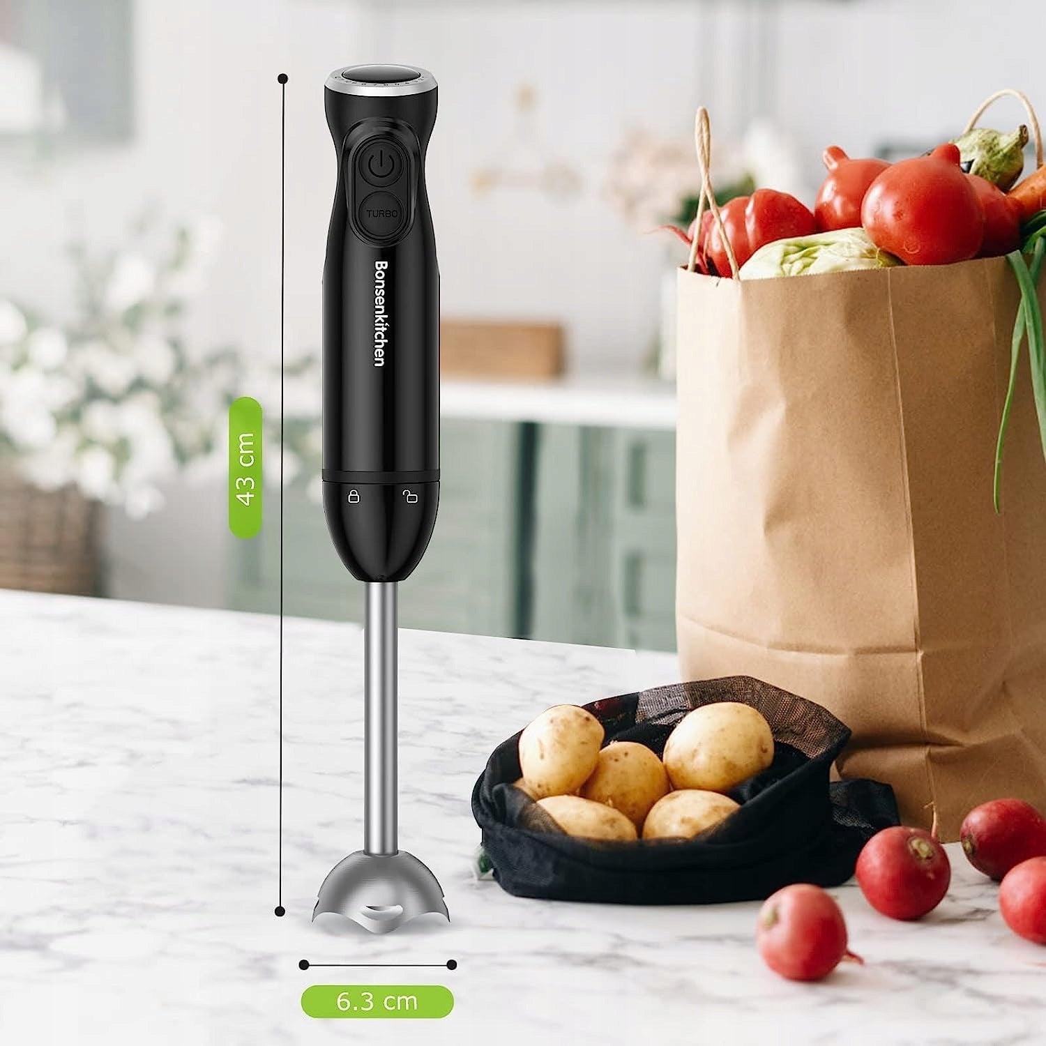 Bonsenkitchen Hand Blender 1000W Smoothie Puree AutoStop Black HB320 Brand no brand