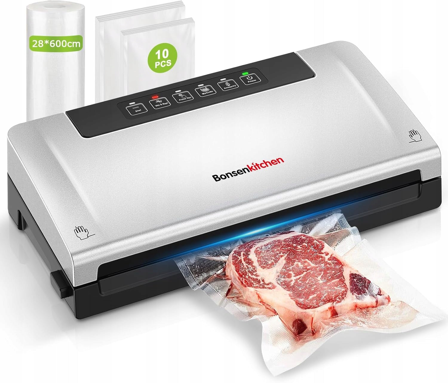 Bonsenkitchen VS3000 vacuum sealer, 5-mode FREEBIE ROLL + SHEETS