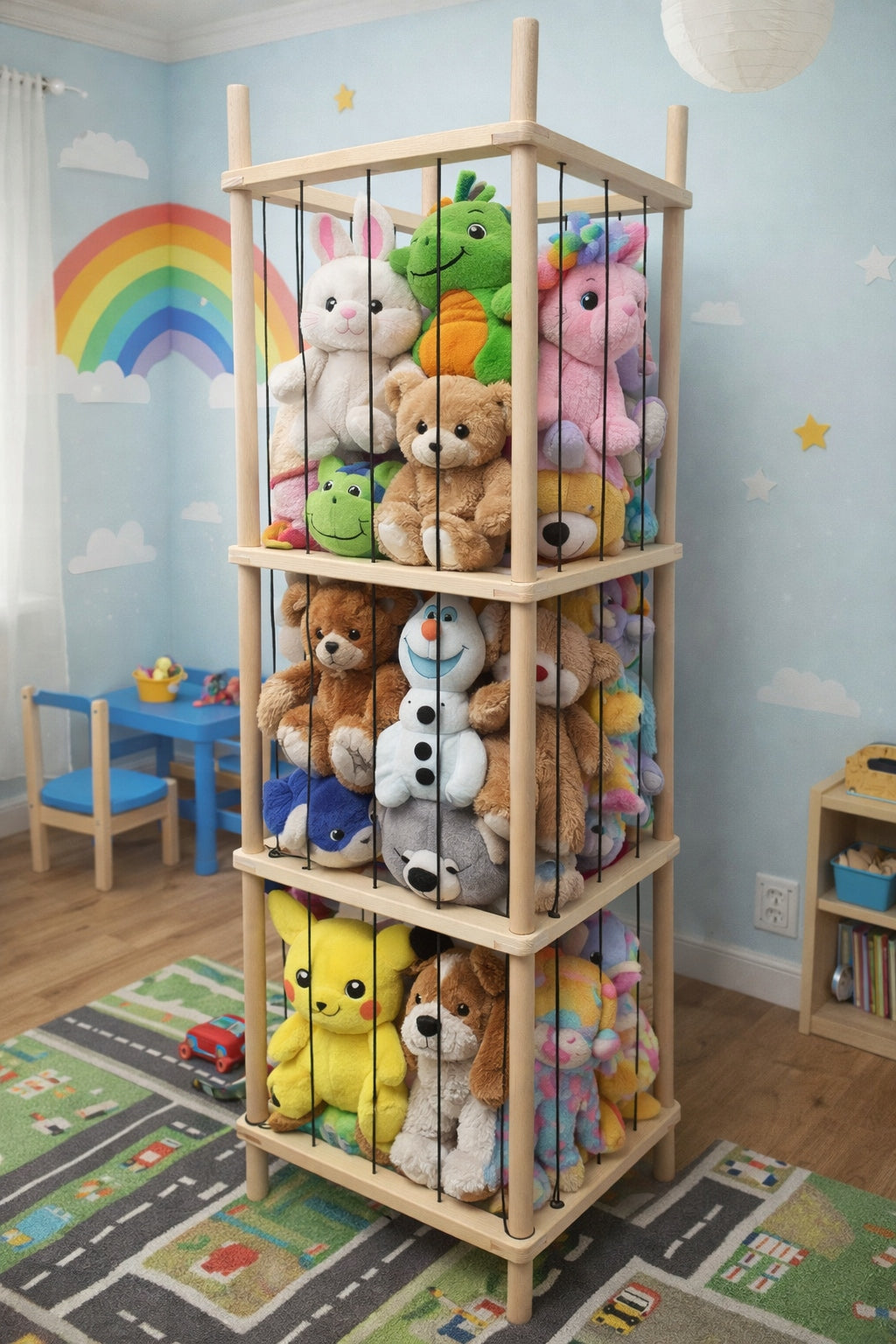 Bookcase for plush toys wooden stand for stuffed animals organizer child's room basket Packaging status original