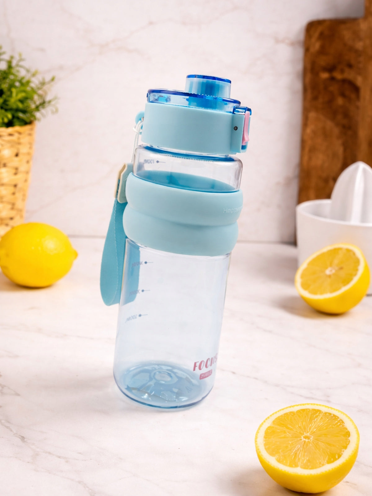 Bottle 750 ml Water Bottle Holder Measure Lock Lid Blue Brand no brand