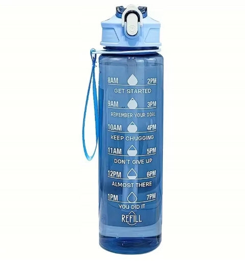 Bottle Blue 800 ml with anti-slip coating, straw and handle