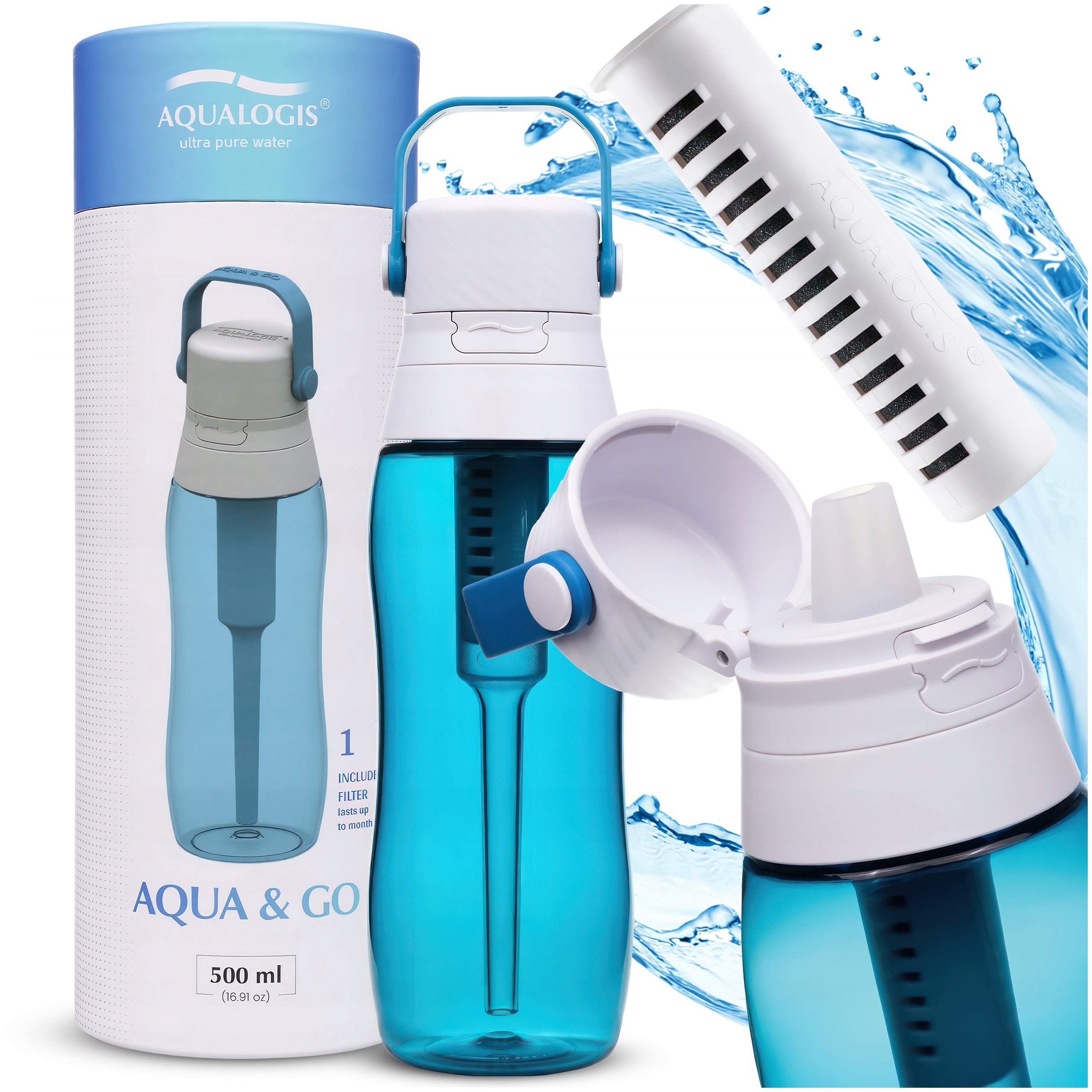 Bottle Filter Bottle With Filter Aqualogis Aqua&Go Tritan Navy Blue 500ml