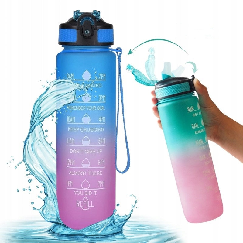 Bottle Motivational Water Bottle Ombre Mouthpiece Straw 1l Blue-fuchsia EAN (GTIN) 5903678580254