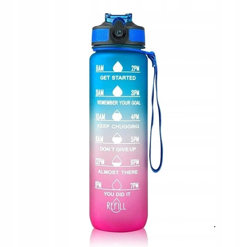 Bottle Motivational Water Bottle Ombre Mouthpiece Straw 1l Blue-fuchsia Manufacturer code DH18