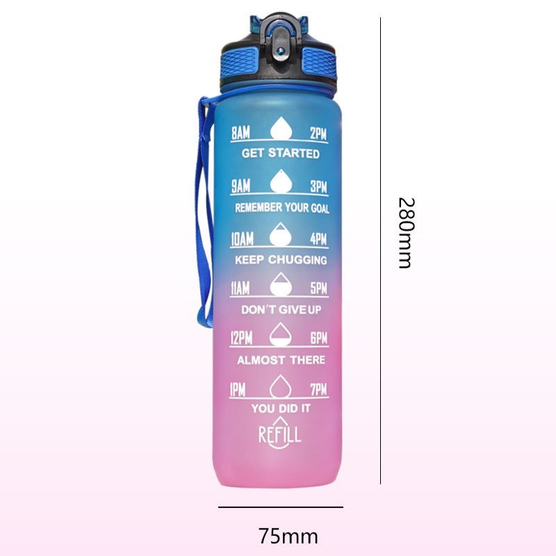 Bottle Motivational Water Bottle Ombre Mouthpiece Straw 1l Blue-fuchsia Model 1L