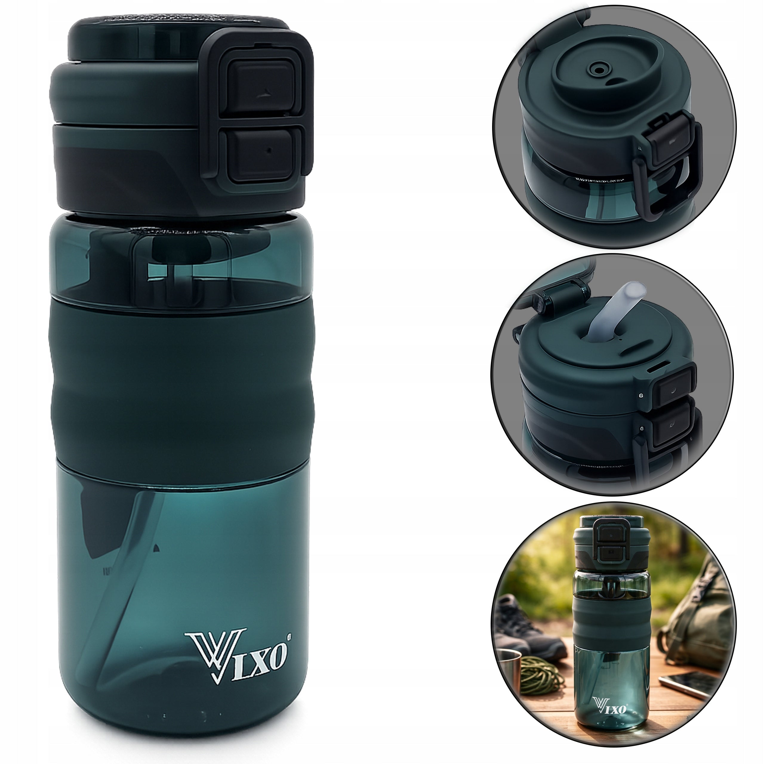 Bottle VIXO 550ml Tritan BPA Free 2in1 Mouthpiece + Straw Strainer Lanyard Bottle