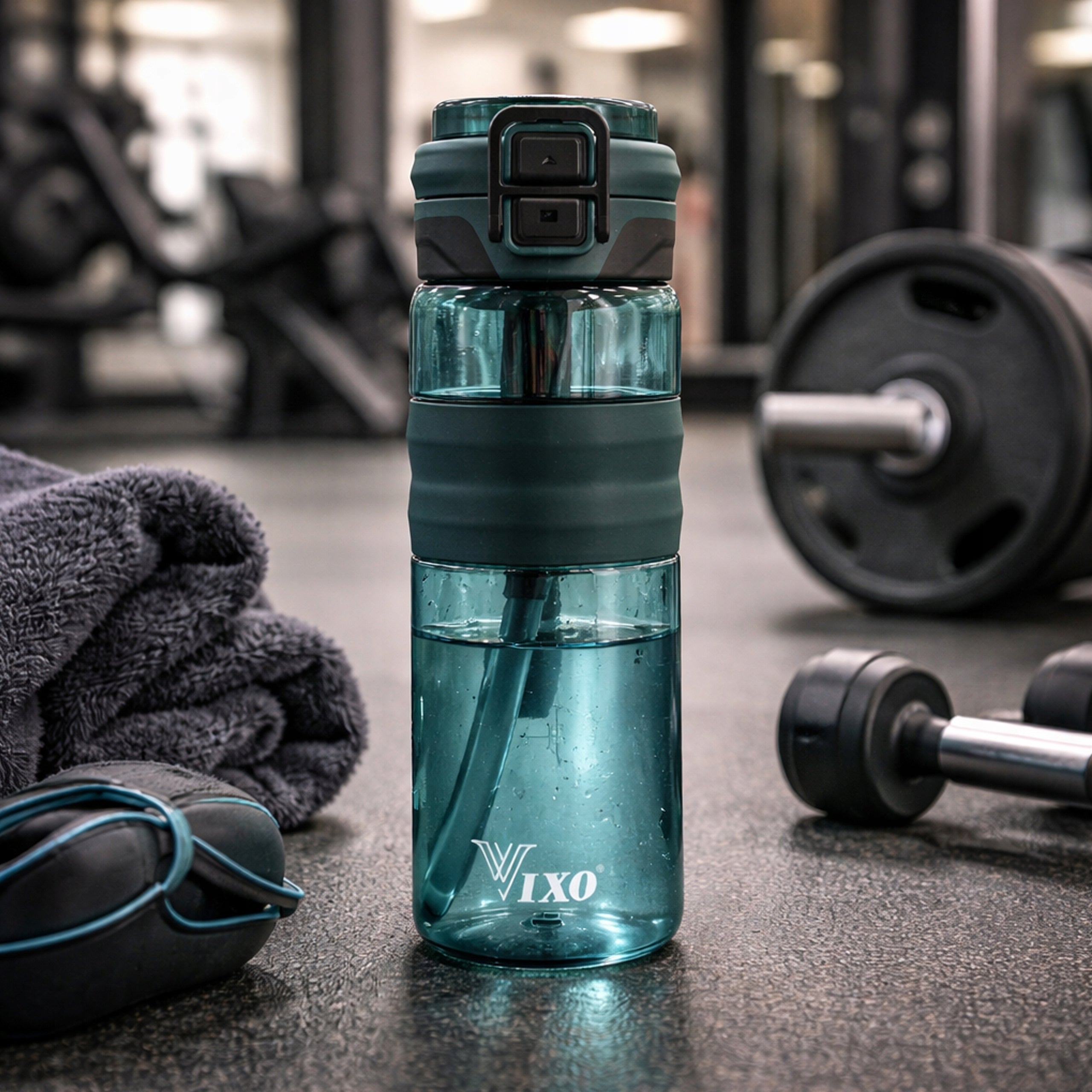 Bottle VIXO 750ml Tritan BPA Free 2in1 Mouthpiece + Straw Strainer Lanyard Bottle Color green