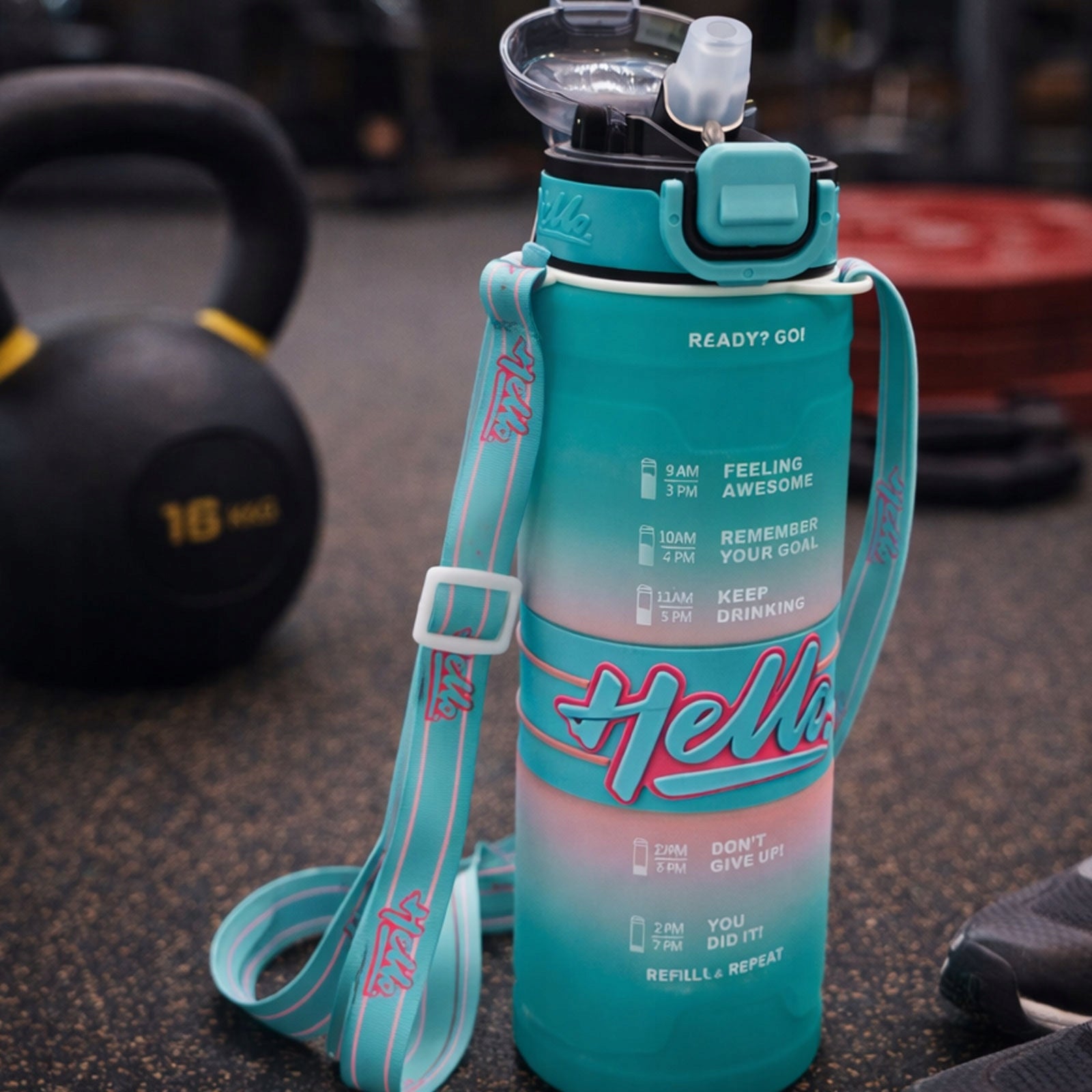 Bottle Water Bottle 1L Straw Measure Lock Lid Holder Green